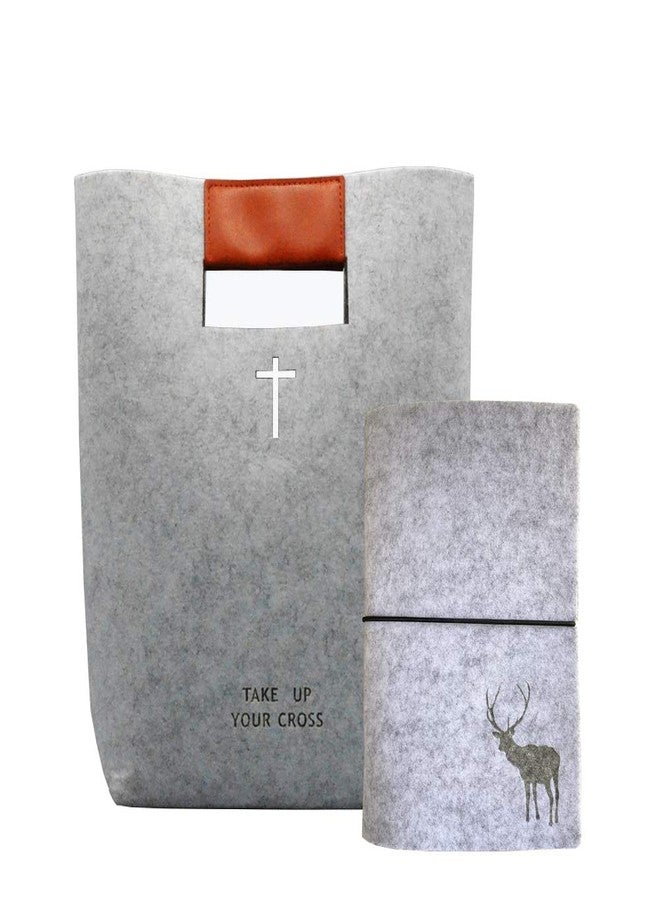 aolaso Bible Bag with Refillable Felt Notebook, Felt Bible Carrying Case Bible Book Tote Hollowed Cross Design Bible Cover Church Bag for Sunday School & Christian Gift - Image 1