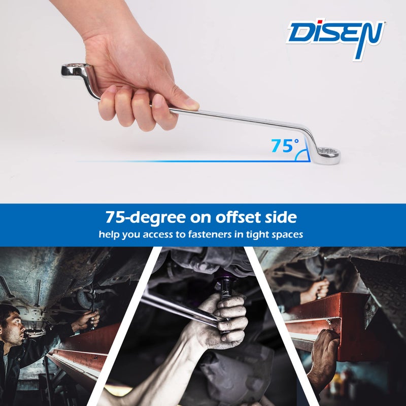 DISEN 9pcs Offset Wrench Set Metric 6-23mm, Box Wrench Set 75-Degree, CR-V Steel, Organized in Rolling Pouch - Image 4