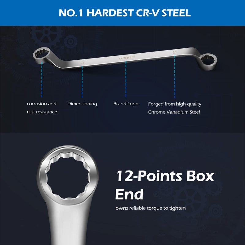 DISEN 9pcs Offset Wrench Set Metric 6-23mm, Box Wrench Set 75-Degree, CR-V Steel, Organized in Rolling Pouch - Image 5