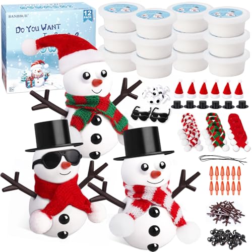 BANBBUR 12 Pack Christmas Stocking Stuffers for KidsChristmas Crafts for KidsModeling Clay DIY Build a Snowman Crafts Kit Bulk Christmas Gifts Activities - Image 1