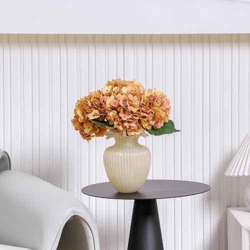 Kimura's Cabin 6Pcs Faux Hydrangea Flowers Vintage Artificial Silk Hydrangeas Flowers with Stems Fake Hydrangea Bouquets for Autumn Farmhouse Home Wedding Table Center Decoration（Autumn Yellow - Image 3