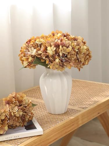 Kimura's Cabin 6Pcs Faux Hydrangea Flowers Vintage Artificial Silk Hydrangeas Flowers with Stems Fake Hydrangea Bouquets for Autumn Farmhouse Home Wedding Table Center Decoration（Autumn Yellow - Image 4