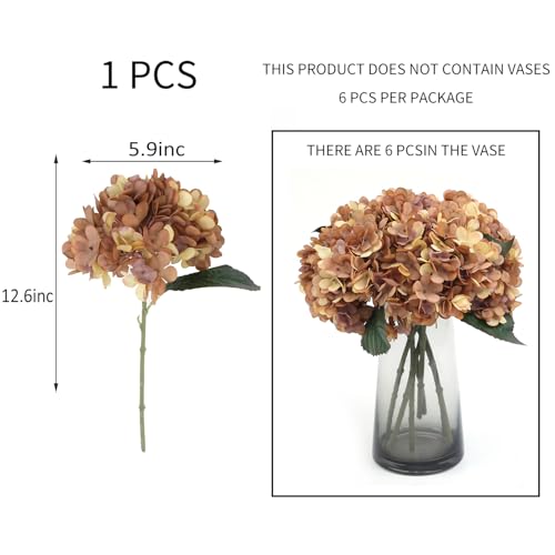 Kimura's Cabin 6Pcs Faux Hydrangea Flowers Vintage Artificial Silk Hydrangeas Flowers with Stems Fake Hydrangea Bouquets for Autumn Farmhouse Home Wedding Table Center Decoration（Autumn Yellow - Image 2