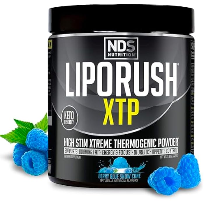 LIPORUSH NDS Nutrition XTP Thermogenic Fat Burner with L-Carnitine - Energy, Focus, and Appetite Control - Extreme Thermogenic Fat Burning Powder Weight Loss - Blue Berry Snow Cone (45 Servings) - Image 1