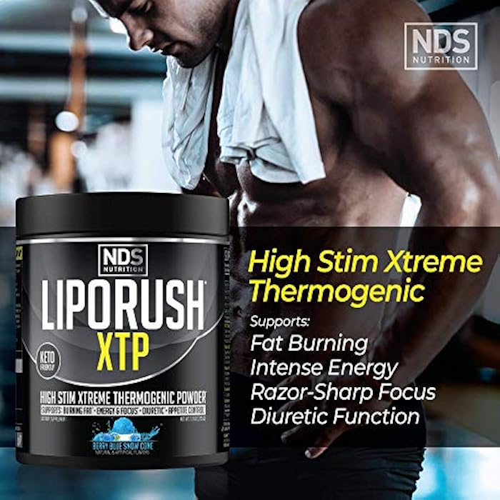 LIPORUSH NDS Nutrition XTP Thermogenic Fat Burner with L-Carnitine - Energy, Focus, and Appetite Control - Extreme Thermogenic Fat Burning Powder Weight Loss - Blue Berry Snow Cone (45 Servings) - Image 4