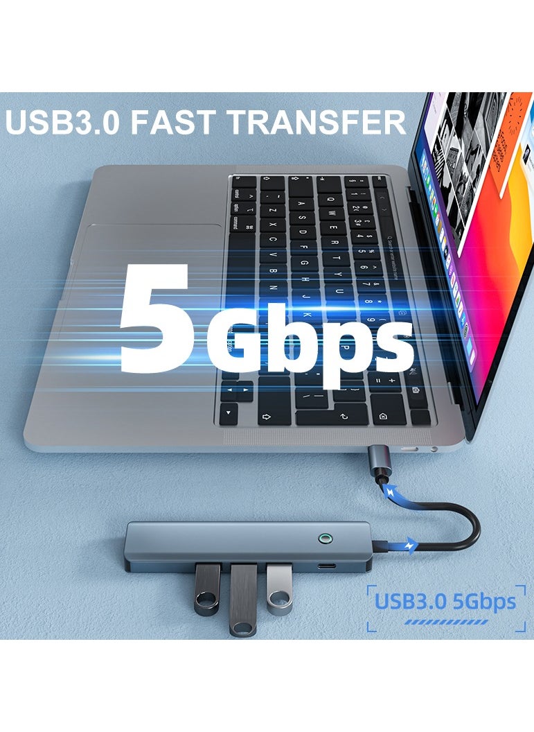 TIKNIA - USB C to HDMI Hub, TIKNIA 5 IN 1 Multiport Adapter with Screen off Button, 4K HDMI, 3x USB-A Data Ports, 100W PD, USB-C Docking Station Dongle for Extended Displays, Compatible with MacBook Pro/Air, iPad Pro, iMac, XPS, ThinkPad, iPhone 16 series etc - Image 1