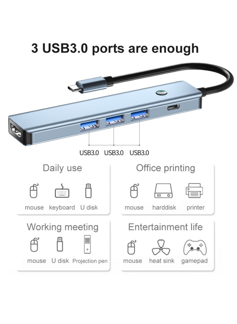 TIKNIA - USB C to HDMI Hub, TIKNIA 5 IN 1 Multiport Adapter with Screen off Button, 4K HDMI, 3x USB-A Data Ports, 100W PD, USB-C Docking Station Dongle for Extended Displays, Compatible with MacBook Pro/Air, iPad Pro, iMac, XPS, ThinkPad, iPhone 16 series etc - Image 1