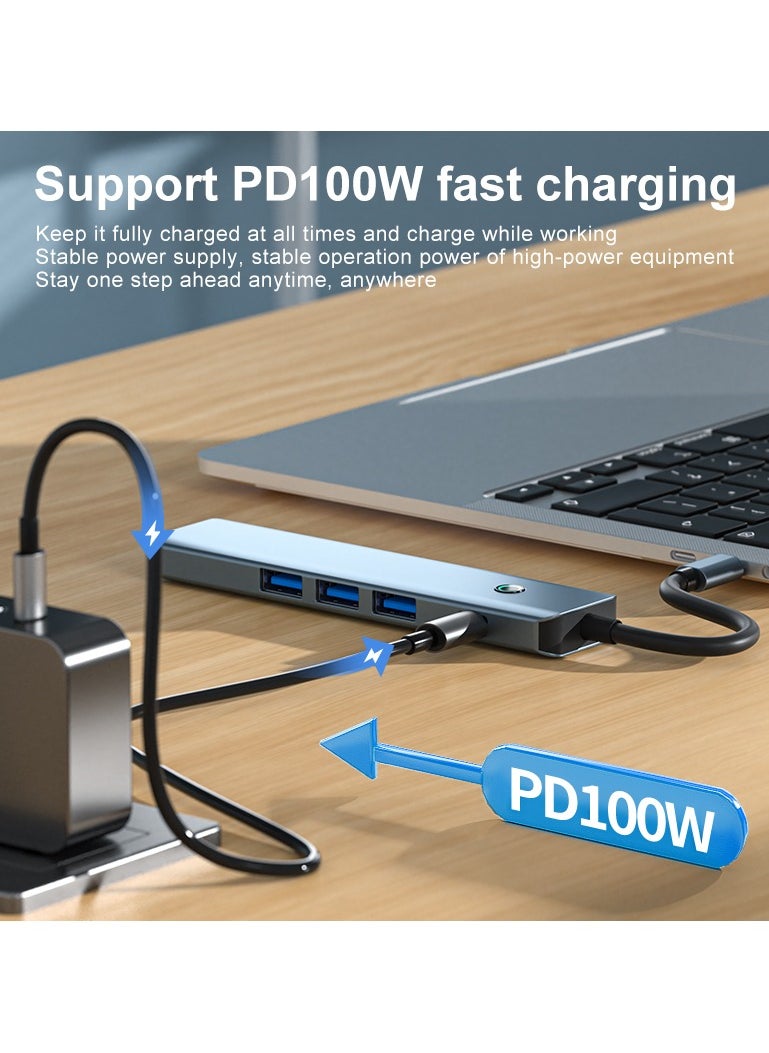 TIKNIA - USB C to HDMI Hub, TIKNIA 5 IN 1 Multiport Adapter with Screen off Button, 4K HDMI, 3x USB-A Data Ports, 100W PD, USB-C Docking Station Dongle for Extended Displays, Compatible with MacBook Pro/Air, iPad Pro, iMac, XPS, ThinkPad, iPhone 16 series etc - Image 1