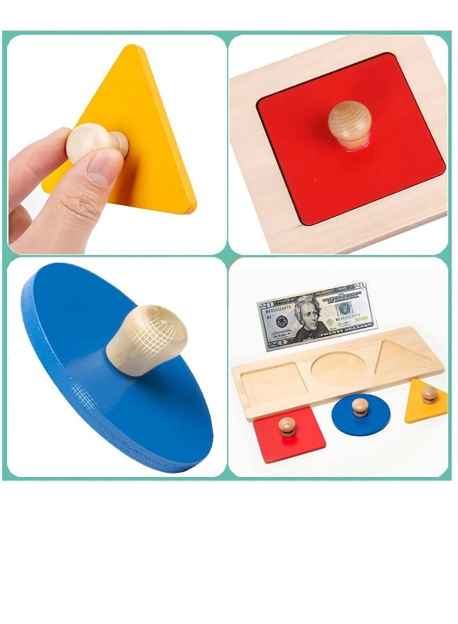Montessori Multiple Shape Puzzle, First Shapes Jumbo Knob Wooden Puzzle Geometric Shape Puzzle Toddler Preschool Learning Material Sensorial Toy for Toddler Shape  Color Sorter (3 Pieces) - Image 4