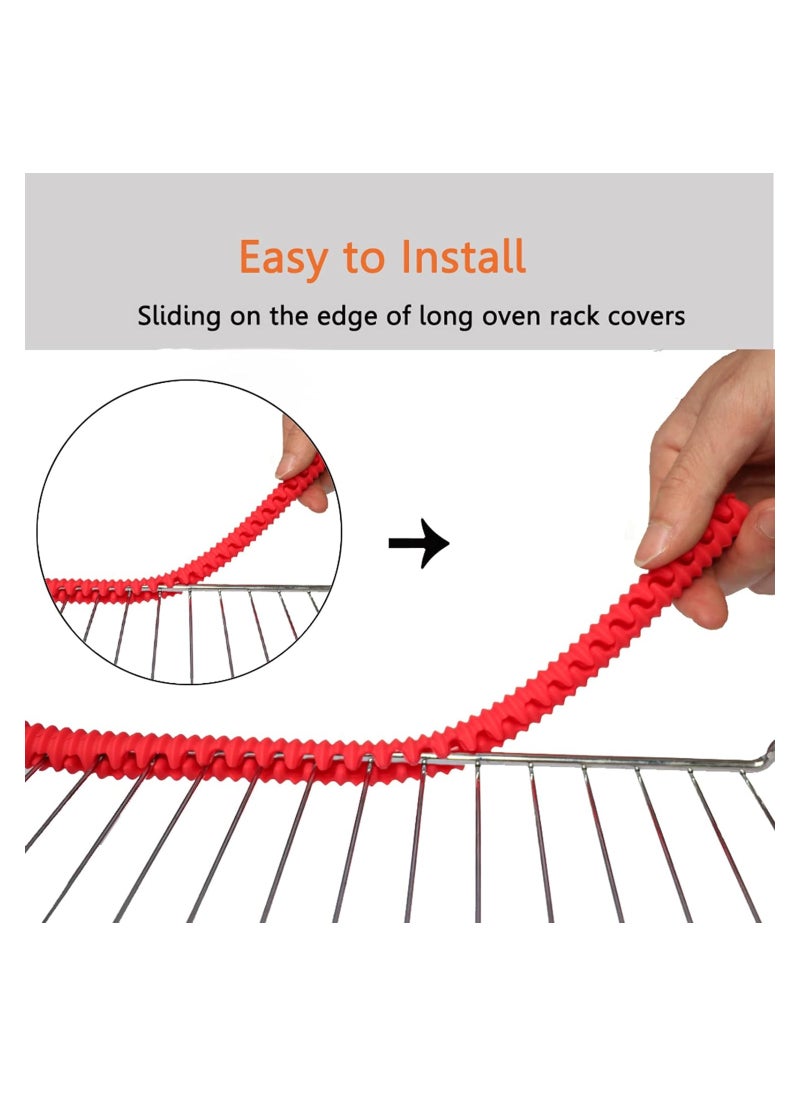KASTWAVE Oven Rack Shields, 4 Pack Heat Resistant Silicone Oven Rack Cover 14 Inches Long Oven Rack Edge Protector, Protect Against Burns and Scars Protector Hot Strip (Red)  - Image 4