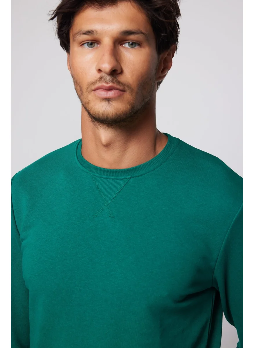 تودورس Cotton Crew Neck Basic Unisex Green Sweatshirt