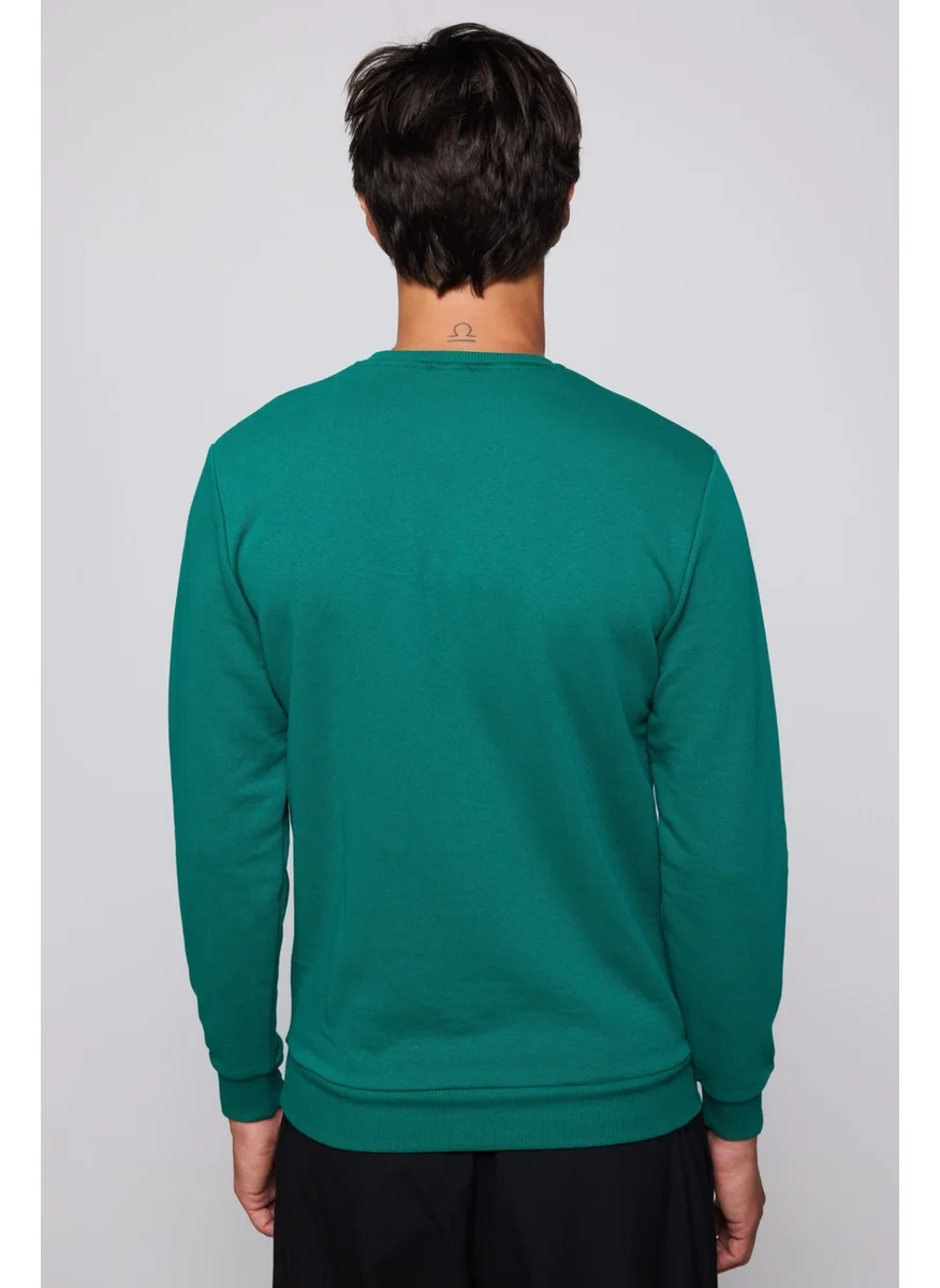 تودورس Cotton Crew Neck Basic Unisex Green Sweatshirt