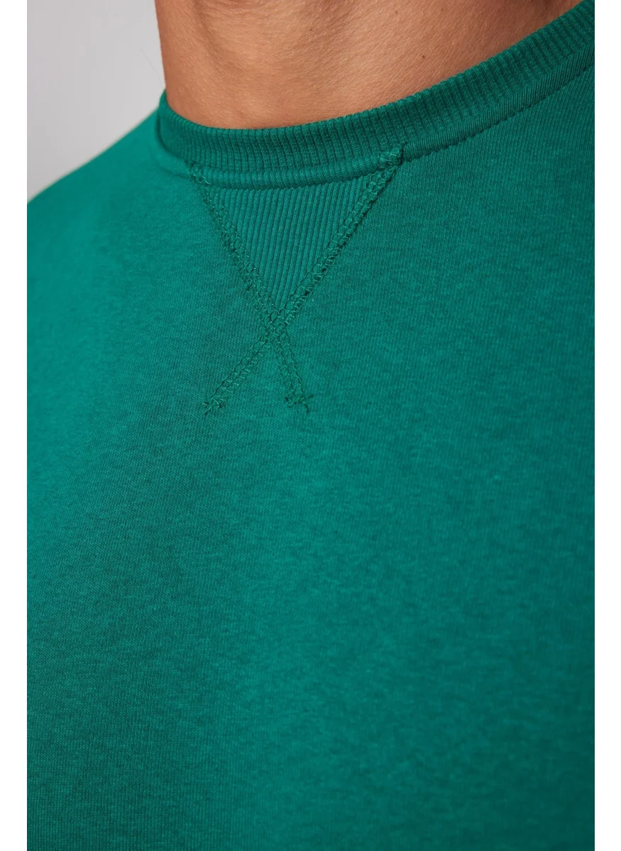 تودورس Cotton Crew Neck Basic Unisex Green Sweatshirt