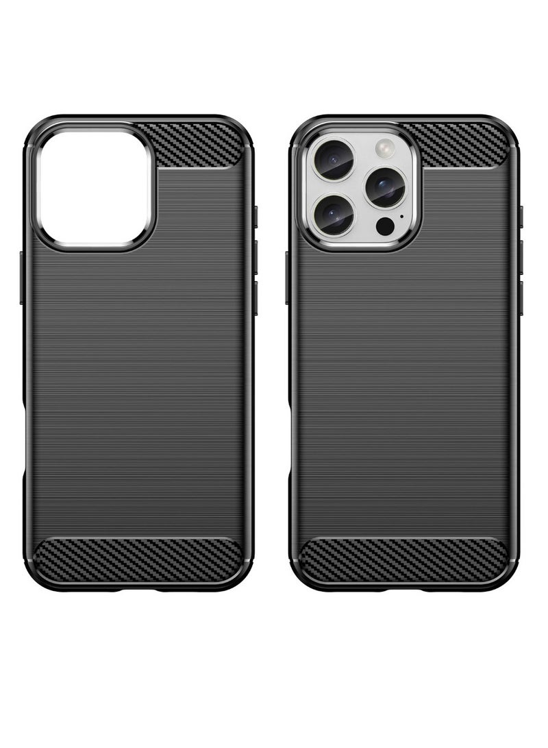 iPhone 16 Pro Max  Rugged Shield Cover – Black. Brushed carbon fiber texture, shockproof TPU, anti-slip, slim, and lightweight for durable protection. - Image 1