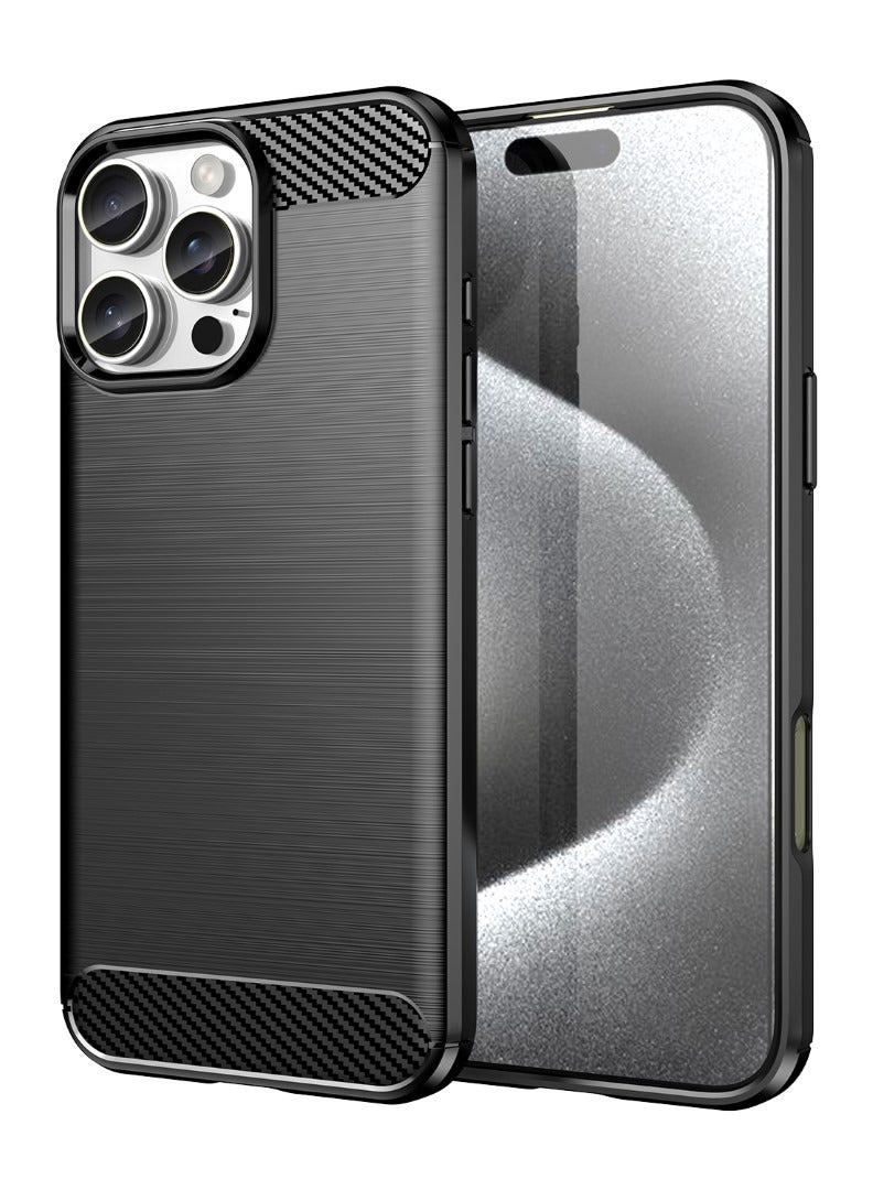 iPhone 16 Pro Max  Rugged Shield Cover – Black. Brushed carbon fiber texture, shockproof TPU, anti-slip, slim, and lightweight for durable protection. - Image 3