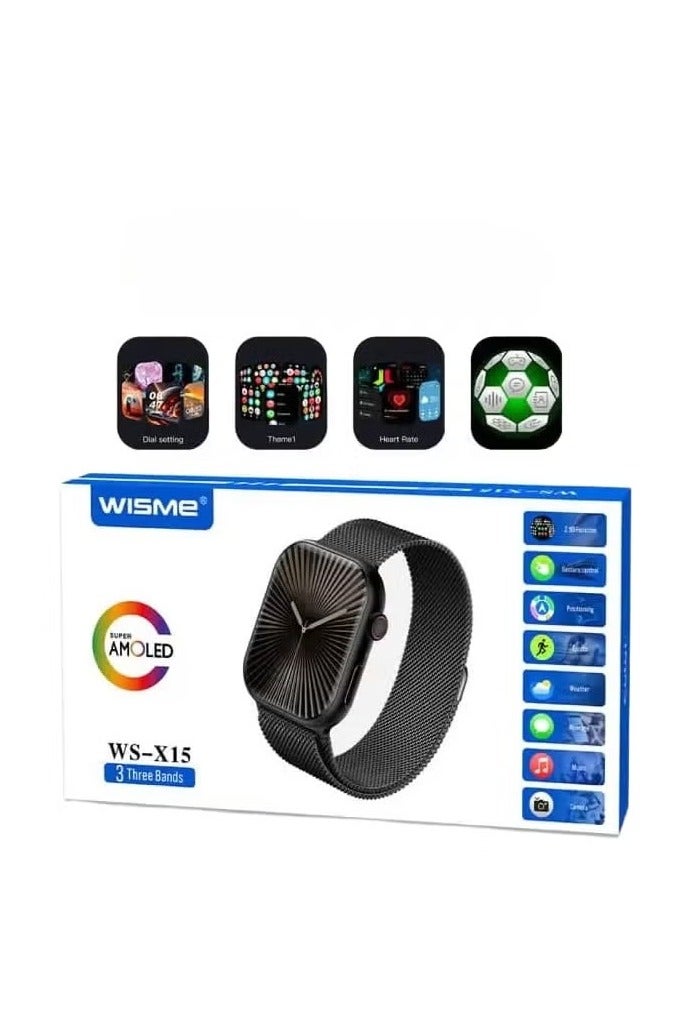 WISME Smart Watch for Men & Women, AMOLED Display, 3 Bands Included, Fitness Tracker, Bluetooth Calling, Heart Rate, Sports Mode, Notifications, Compatible Android iPhone - Image 1