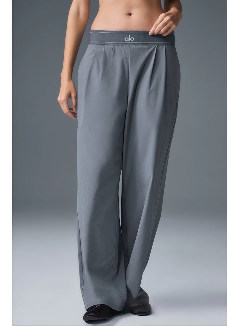 Alo Yoga ALO High-Rise Logo Elastic Waist Yoga Pants - Women's Lightweight Wide-Leg Athletic Trousers with Breathable Fabric for Yoga, Lounge & Casual Wear  - Image 1