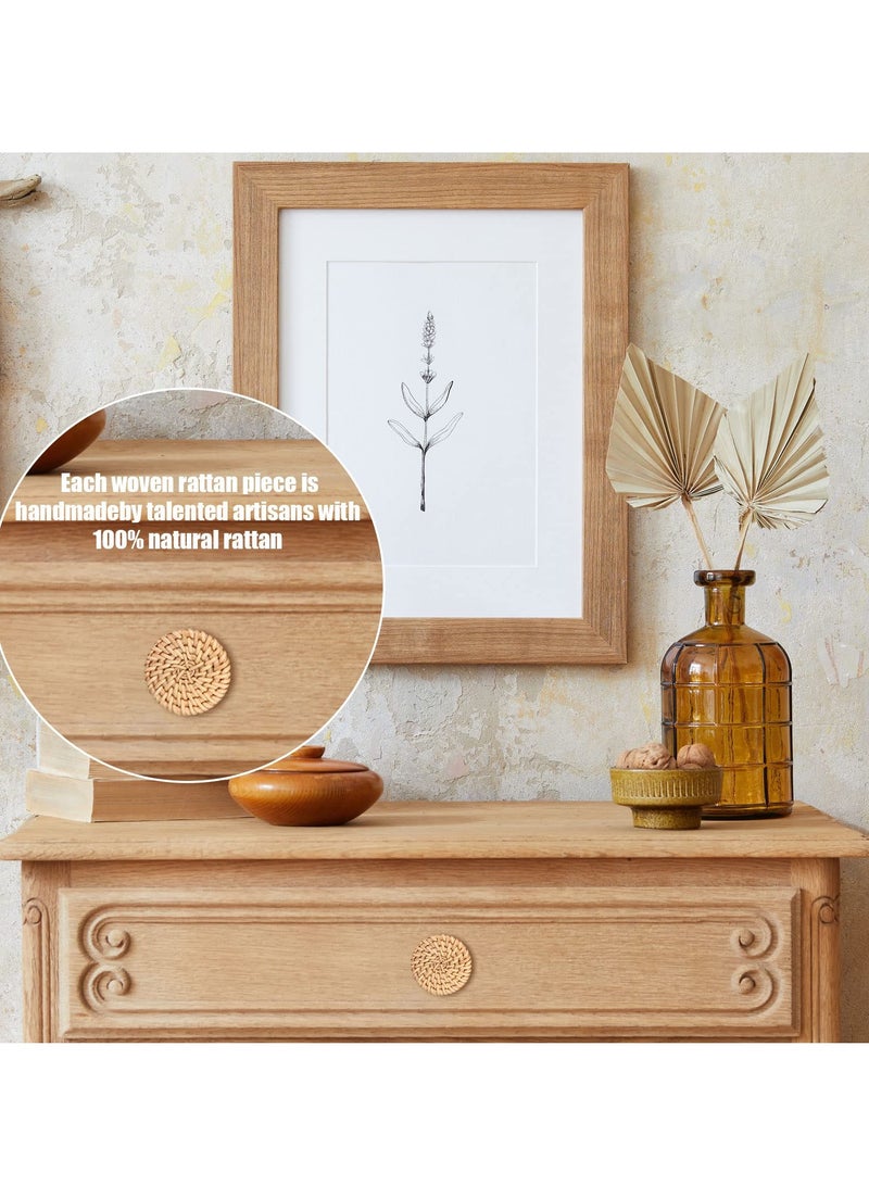 KASTWAVE Wooden Drawer Knobs, Rattan Dresser Knobs Round Handmade Wicker Woven and Screws for Boho Furniture Knobs Cabinets Dresser Handles Hardware Pulls Cabinet Knobs Wood Color - Image 4