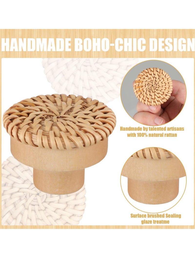 KASTWAVE Wooden Drawer Knobs, Rattan Dresser Knobs Round Handmade Wicker Woven and Screws for Boho Furniture Knobs Cabinets Dresser Handles Hardware Pulls Cabinet Knobs Wood Color - Image 2