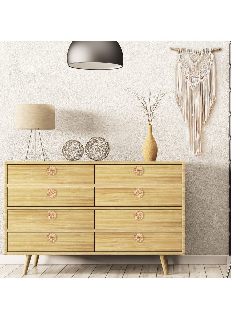 KASTWAVE Wooden Drawer Knobs, Rattan Dresser Knobs Round Handmade Wicker Woven and Screws for Boho Furniture Knobs Cabinets Dresser Handles Hardware Pulls Cabinet Knobs Wood Color - Image 5