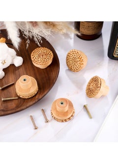 KASTWAVE Wooden Drawer Knobs, Rattan Dresser Knobs Round Handmade Wicker Woven and Screws for Boho Furniture Knobs Cabinets Dresser Handles Hardware Pulls Cabinet Knobs Wood Color  - Image 3
