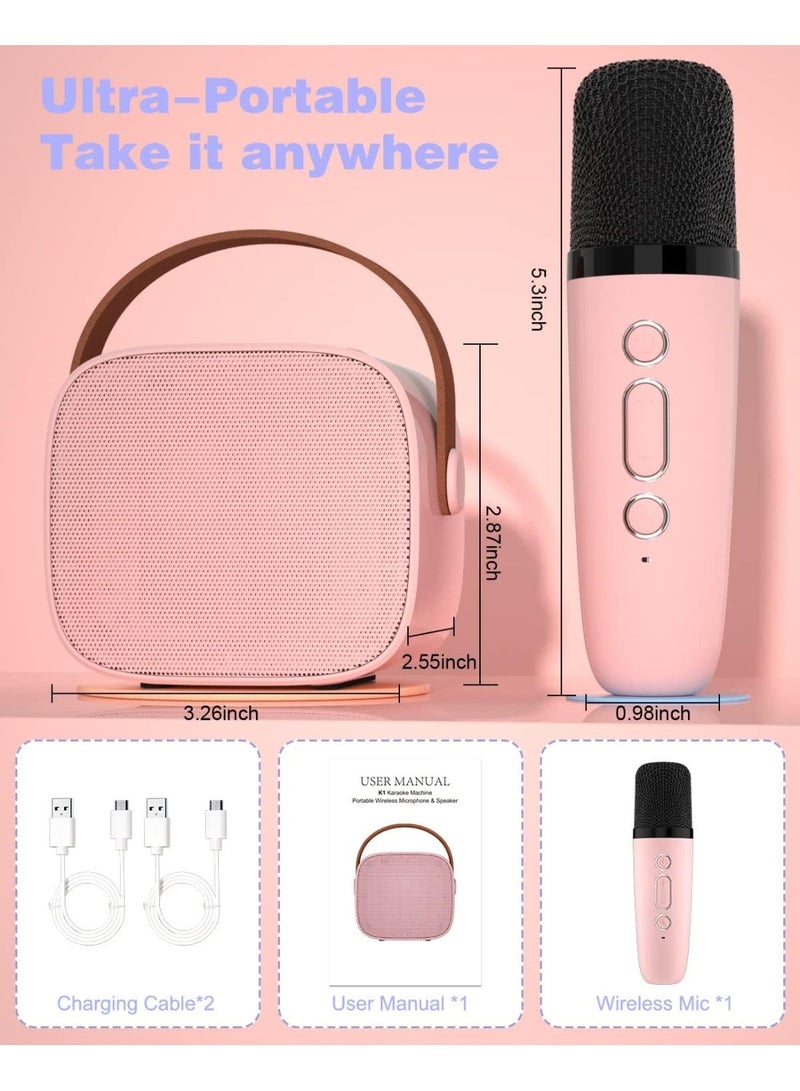 ARGT Kids Karaoke Machine with Wireless Microphone | Portable Bluetooth Speaker Music Player | Rechargeable Singing Toy for Boys & Girls (Pink) - Image 2