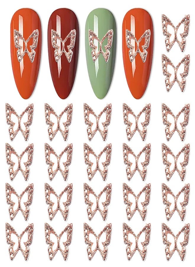 DANNEASY 100pcs 3D Butterfly Charms for Nails Rose Gold Nail Charms Alloy Nail Jewels Nail Butterfly Design Nail Decoration for DIY Craft Nail Art Accessories - Image 1