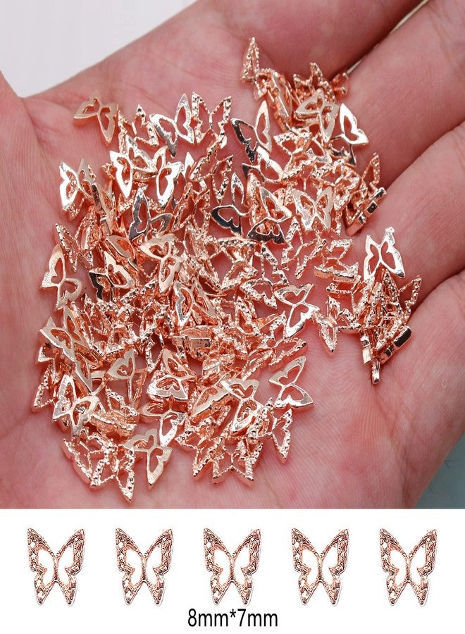 DANNEASY 100pcs 3D Butterfly Charms for Nails Rose Gold Nail Charms Alloy Nail Jewels Nail Butterfly Design Nail Decoration for DIY Craft Nail Art Accessories - Image 2