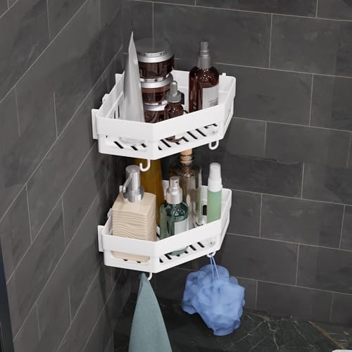 XBEY Shop Stand/Self Adhesive Shelf/Rack for Bathrooms/Adhesive Toilet Rack/Wall Organiser for Bedroom/Self Adhesive Wall Shelves/Towel Holder/Corner Shelf for Bathroom (2, Diamond Corner Shelf) - Image 1