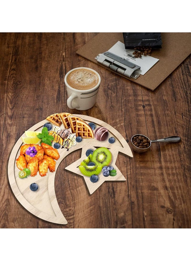 صواني رمضان 13.7 بوصة من اوروم، صينية كبيرة علي شكل قمر واطباق تقديم خشبية نجوم، ديكور لتقديم الطعام والمعجنات، عبوتين، نجمة، متعدد الألوان  - Image 2
