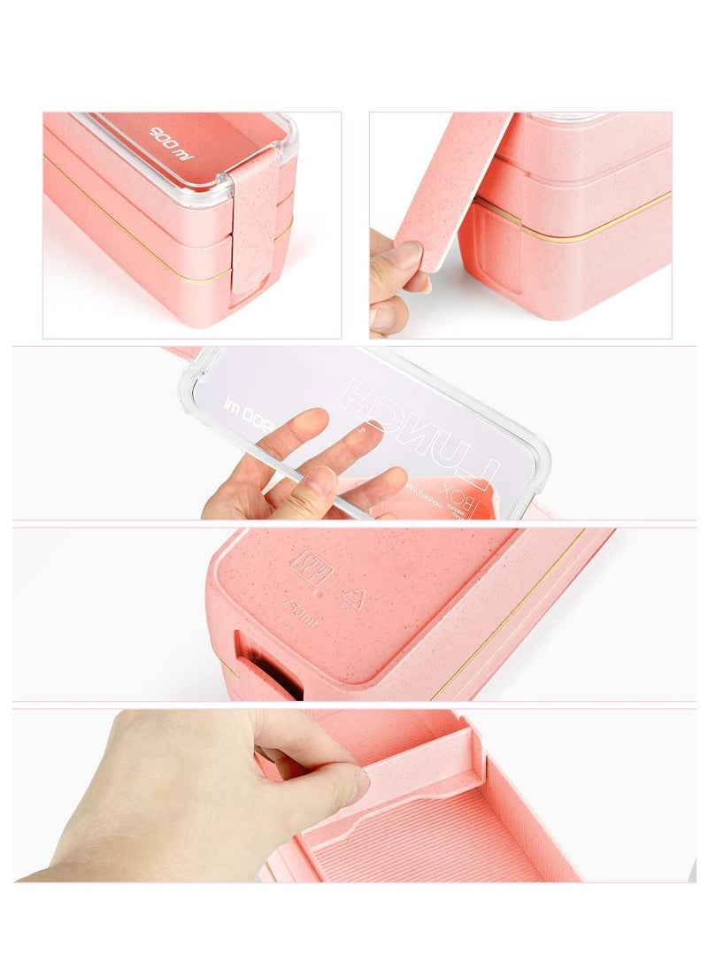 Arabest - 27pcs Bento Box Set, Stackable 3-in-1 Compartment Lunch Box Set, Includes Soup Cup, Sauce Jar, Spoon, Fork, Cake Cup, Fruit Holder, Snack Bag, Leak-proof Lunch Box - Image 1