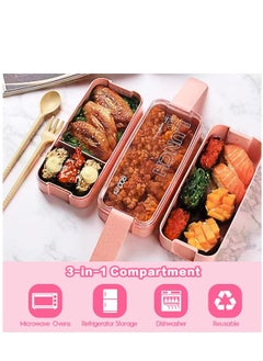Arabest 27pcs Bento Box Set, Stackable 3-in-1 Compartment Lunch Box Set, Includes Soup Cup, Sauce Jar, Spoon, Fork, Cake Cup, Fruit Holder, Snack Bag, Leak-proof Lunch Box  - Image 3