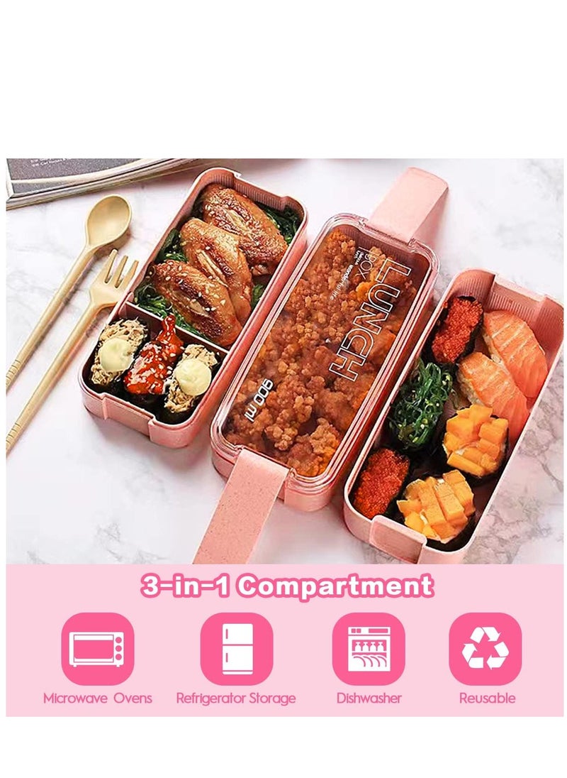 Arabest - 27pcs Bento Box Set, Stackable 3-in-1 Compartment Lunch Box Set, Includes Soup Cup, Sauce Jar, Spoon, Fork, Cake Cup, Fruit Holder, Snack Bag, Leak-proof Lunch Box - Image 1