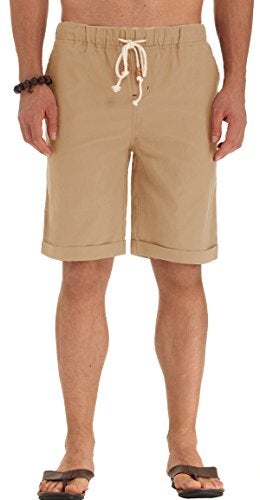 NITAGUT Men's Linen Casual Classic Fit Shorts (2XL, 02Khaki) - Image 4