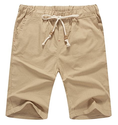 NITAGUT Men's Linen Casual Classic Fit Shorts (2XL, 02Khaki) - Image 1