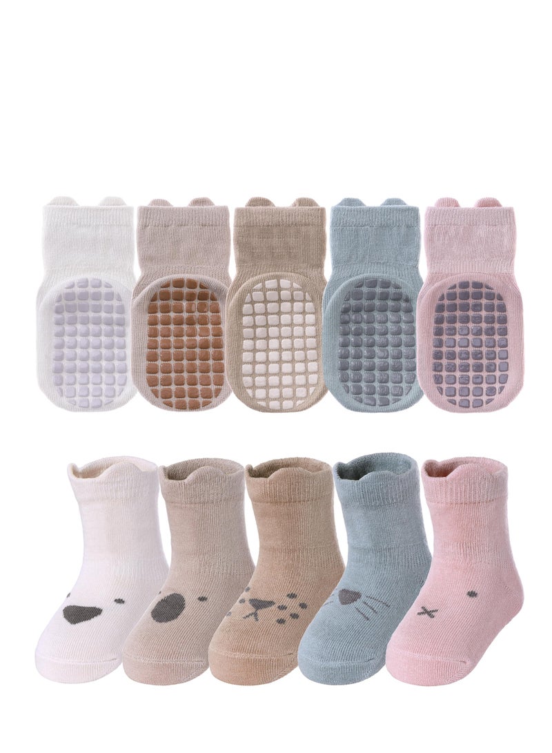 KASTWAVE Baby Non Slip Sock, 5 Pairs Toddler Non Slip Socks, Low Cut Anti Skid Floor Socks for Kids Girls Boys - Image 1