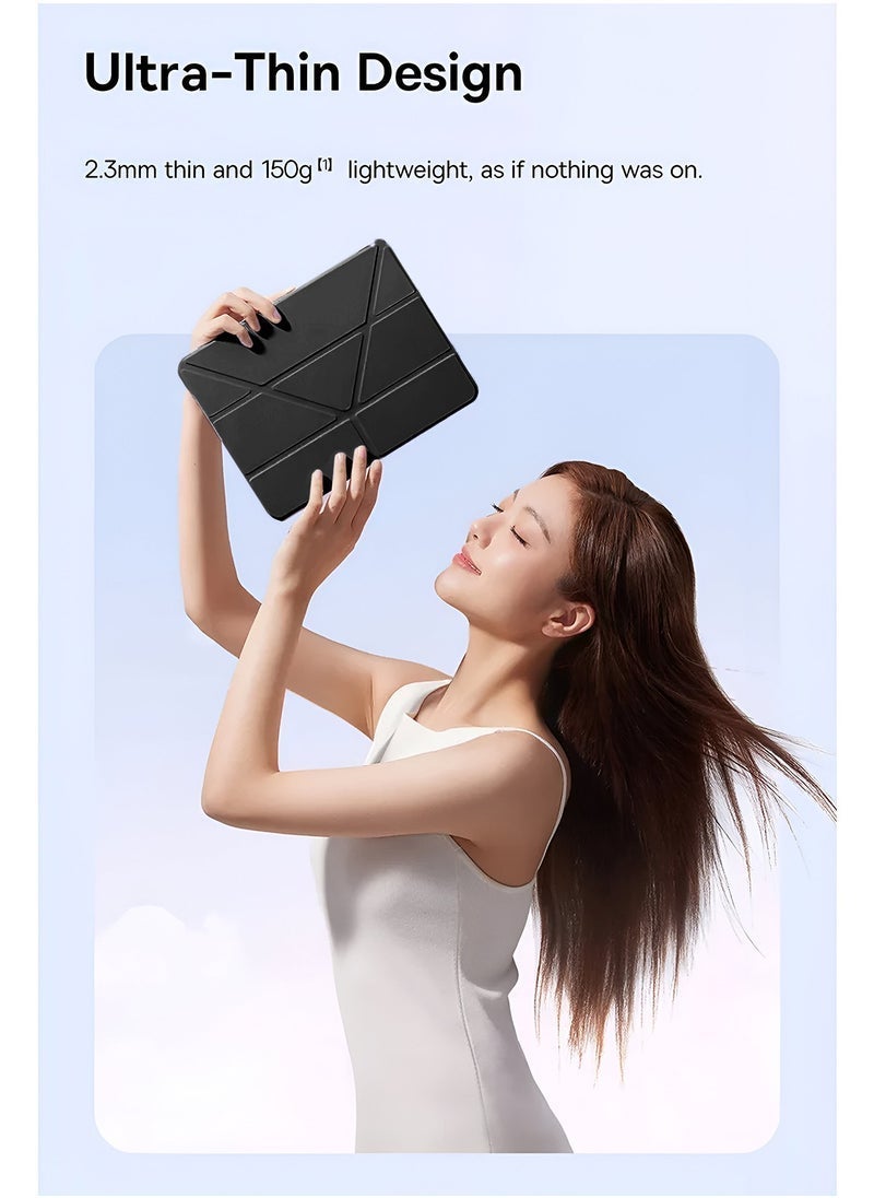 DUSALA iPad 2025 (11th Generation) A16 10.9 Inch Symmetry 360 Smart Folio Case – Auto Wake/Sleep, Premium Leather Texture Front, Transparent Shockproof Back, Built-In Pencil Holder, Tri-Fold Stand, Lightweight Protective Cover – Black - Image 4