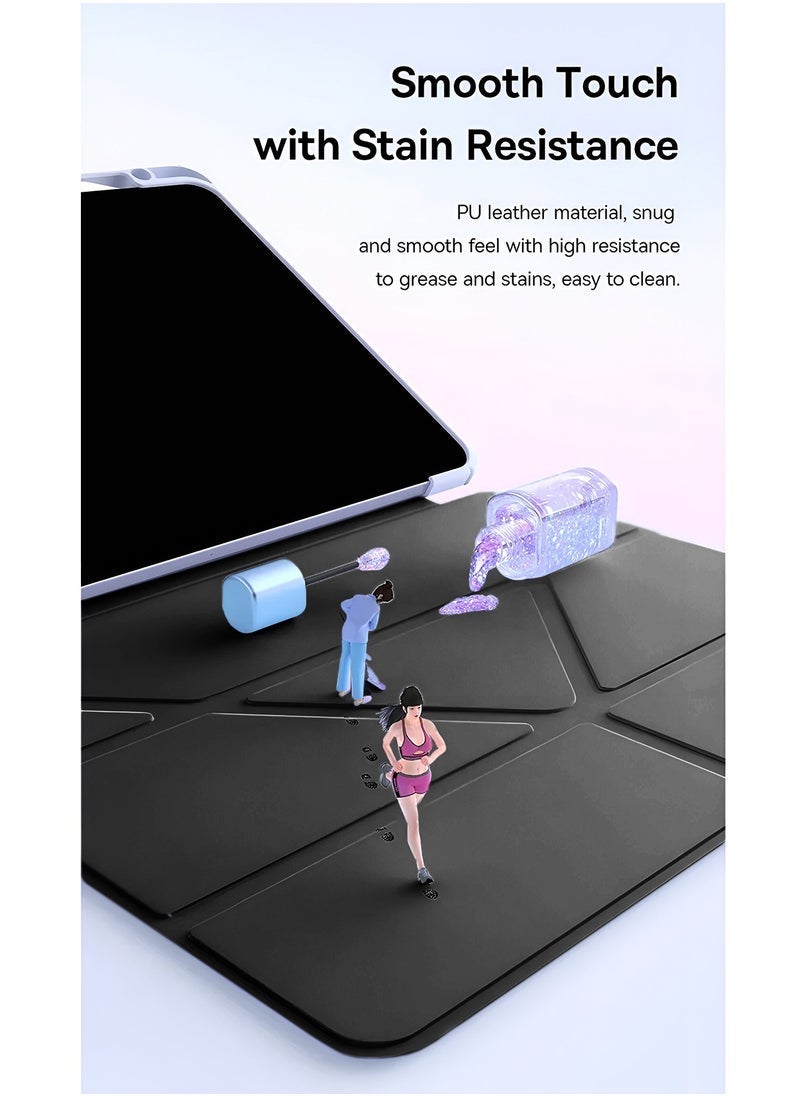 DUSALA iPad 2025 (11th Generation) A16 10.9 Inch Symmetry 360 Smart Folio Case – Auto Wake/Sleep, Premium Leather Texture Front, Transparent Shockproof Back, Built-In Pencil Holder, Tri-Fold Stand, Lightweight Protective Cover – Black - Image 5