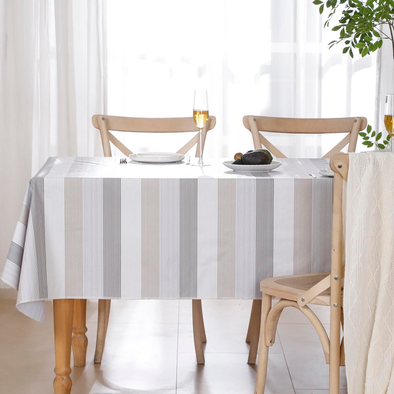 Walrus Heavy Duty Vinyl Tablecloth with Flannel Backing Waterproof Oil-Proof Plastic Table Cloth Stain-Resistant Wipeable Rectangle or Square Table Cover for Indoor and Outdoor (Line,52x70 Inch) - Image 3