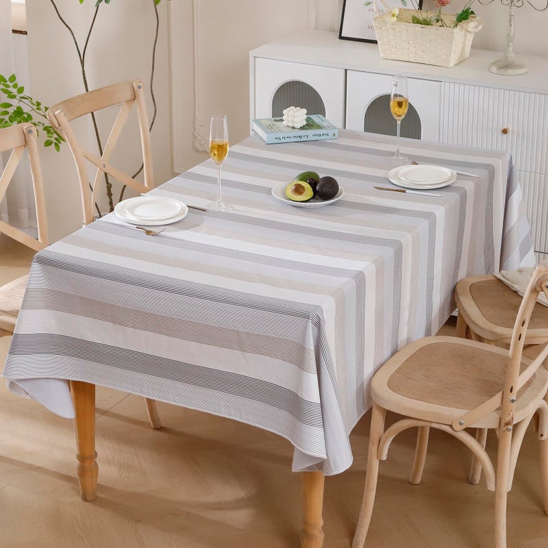 Walrus Heavy Duty Vinyl Tablecloth with Flannel Backing Waterproof Oil-Proof Plastic Table Cloth Stain-Resistant Wipeable Rectangle or Square Table Cover for Indoor and Outdoor (Line,52x70 Inch) - Image 2
