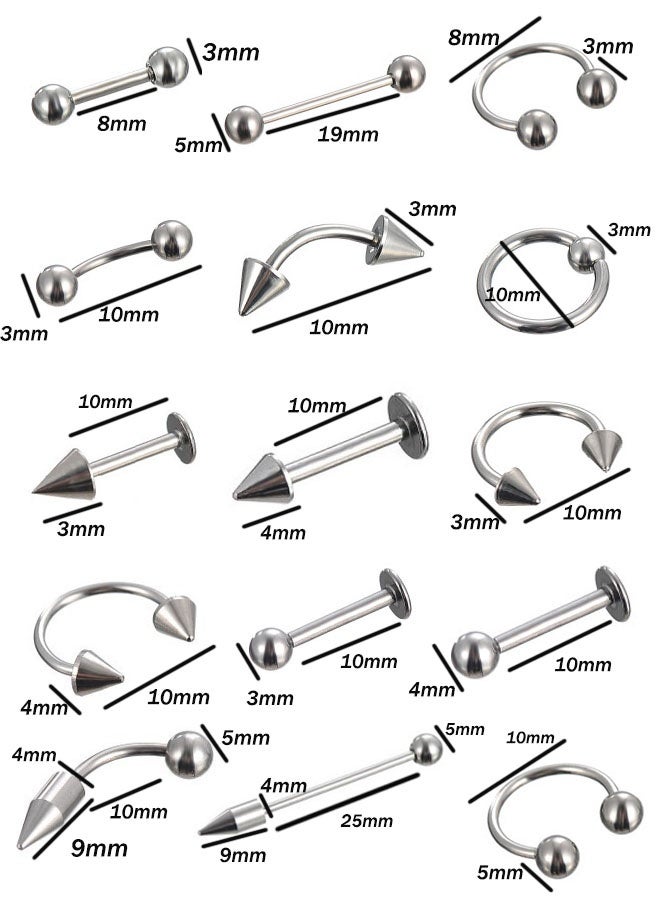 15-Piece Different Body Piercing Jewelry for All Piercings Stainless Steel Ring Set - Image 3