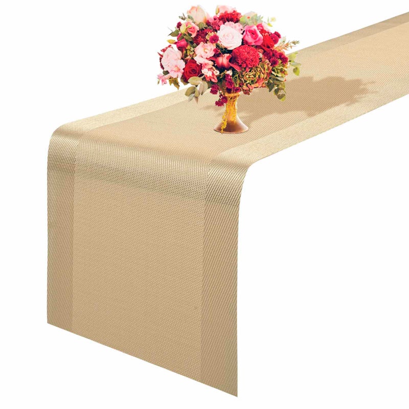 GIVERARE Table Runner 12x72in HeatResistant Woven Vinyl Long Tabletop NonSlip Washable PVC Table Runners Easy to Clean Premium Plastic Dresser Cover for Wedding Decor Home Art Golden