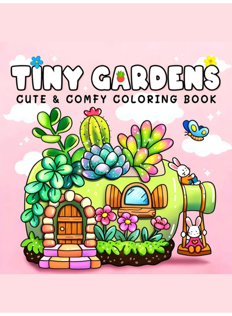 Tiny Gardens Bold & Easy Kawaii Coloring Book - Cute Botanical Scenes, Thick Paper, 20 Single-Sided Pages (20x20 cm) - Image 1