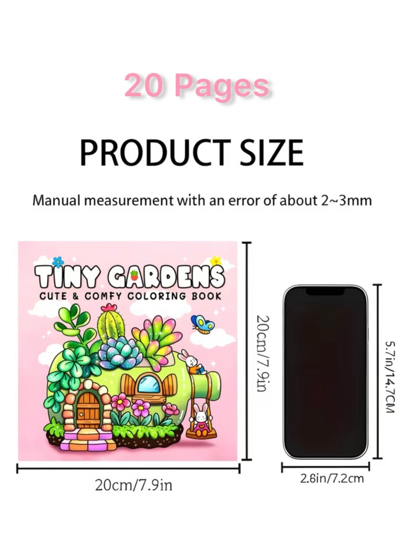 Tiny Gardens Bold & Easy Kawaii Coloring Book - Cute Botanical Scenes, Thick Paper, 20 Single-Sided Pages (20x20 cm) - Image 2