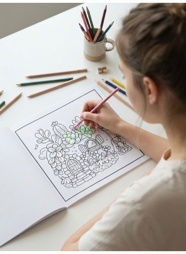 Tiny Gardens Bold & Easy Kawaii Coloring Book - Cute Botanical Scenes, Thick Paper, 20 Single-Sided Pages (20x20 cm) - Image 5