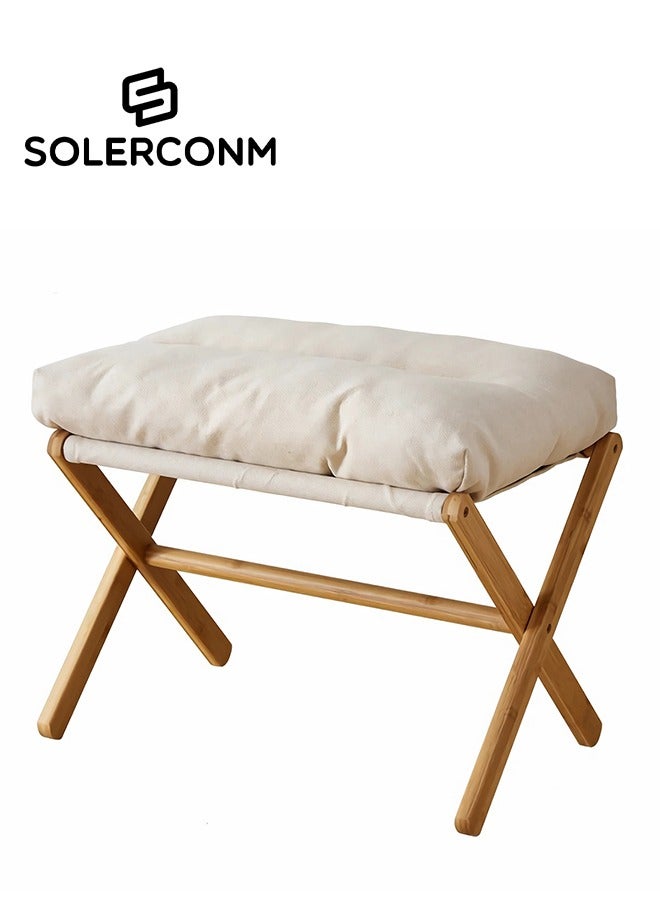 Solerconm Fluffy Ottoman Footrest Stool – Foldable Under-Desk Chair with Removable Cushion, Compact and Comfortable, 54x34x36cm – [Grey/White/Brown] - Image 1