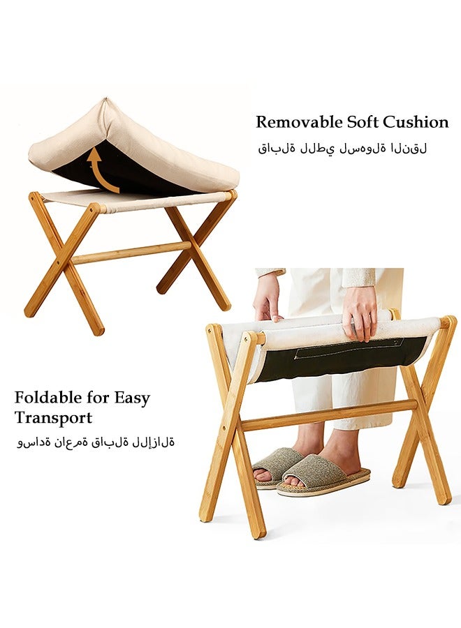 Solerconm Fluffy Ottoman Footrest Stool – Foldable Under-Desk Chair with Removable Cushion, Compact and Comfortable, 54x34x36cm – [Grey/White/Brown] - Image 5