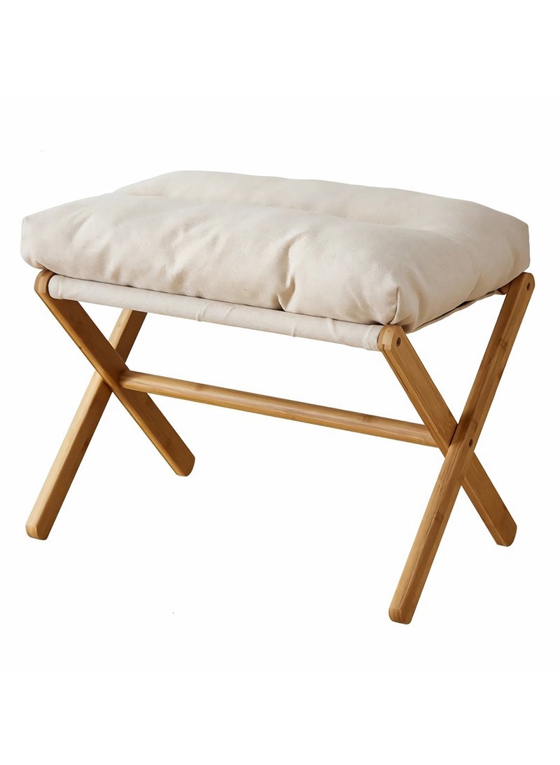 Solerconm Fluffy Ottoman Footrest Stool – Foldable Under-Desk Chair with Removable Cushion, Compact and Comfortable, 54x34x36cm – [Grey/White/Brown] - Image 2