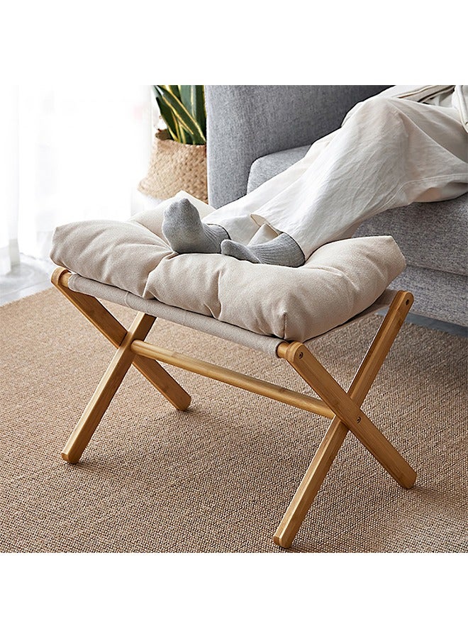 Solerconm Fluffy Ottoman Footrest Stool – Foldable Under-Desk Chair with Removable Cushion, Compact and Comfortable, 54x34x36cm – [Grey/White/Brown] - Image 4