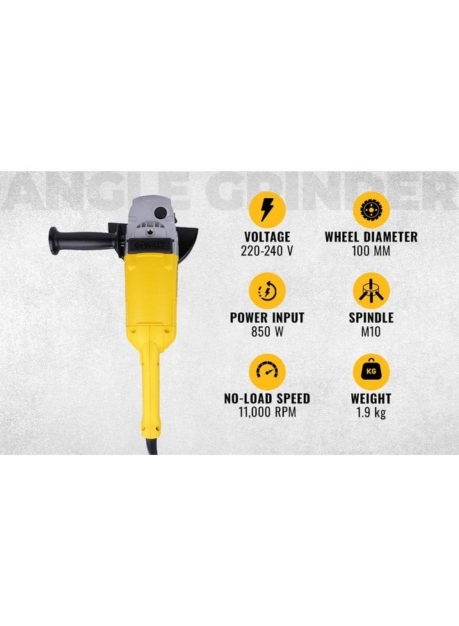 DEWALT DW801-IN, 850W, 4'' (100mm) Heavy Duty Angle Grinder Engineered For Heavy Duty Applications with Spindle Lock and Toggle switch, 2 Year Warranty (SIDE HANDLE INCLUDED) - Image 2